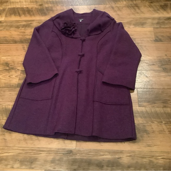 Jaskar Coat Wool Purple Artsy Round Accent Collar Flower Toggle Button Pockets - Picture 5 of 10